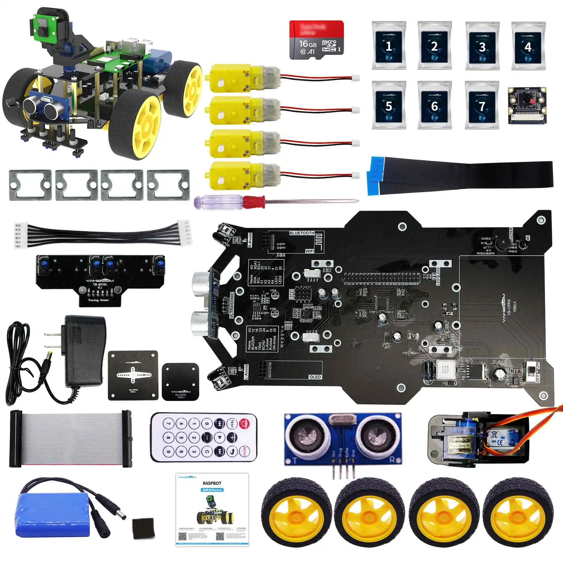 Raspberry Pi 5 Smart AI Vision 4WD Robot Car Electronic Kit DIY Learning Project Full Set with FPV Camera (Without RPi board) - Image 8