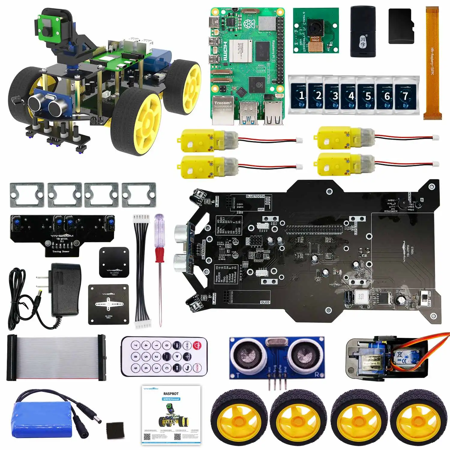 Raspberry Pi 5 Smart AI Vision 4WD Robot Car Electronic Kit DIY Learning Project Full Set with FPV Camera (Without RPi board) - Image 9