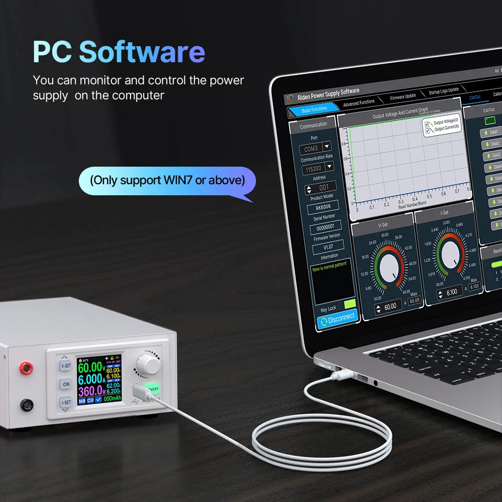 RD RK6006-C 60V 6A 4 digit AC to DC Adjustable digital control Stabilized Lab Bench Power Supply Battery Charging Easy Operation - Image 2