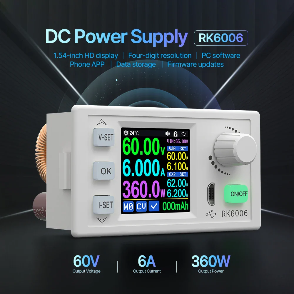 RK6006 DC Regulated Power Supply 6A 60V DC to DC Step Down Voltage Bench Firmware Upgrade USB Stabilized Voltage Buck Converter - Image 2