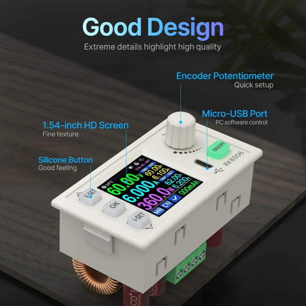 RK6006 DC Regulated Power Supply 6A 60V DC to DC Step Down Voltage Bench Firmware Upgrade USB Stabilized Voltage Buck Converter - Image 3