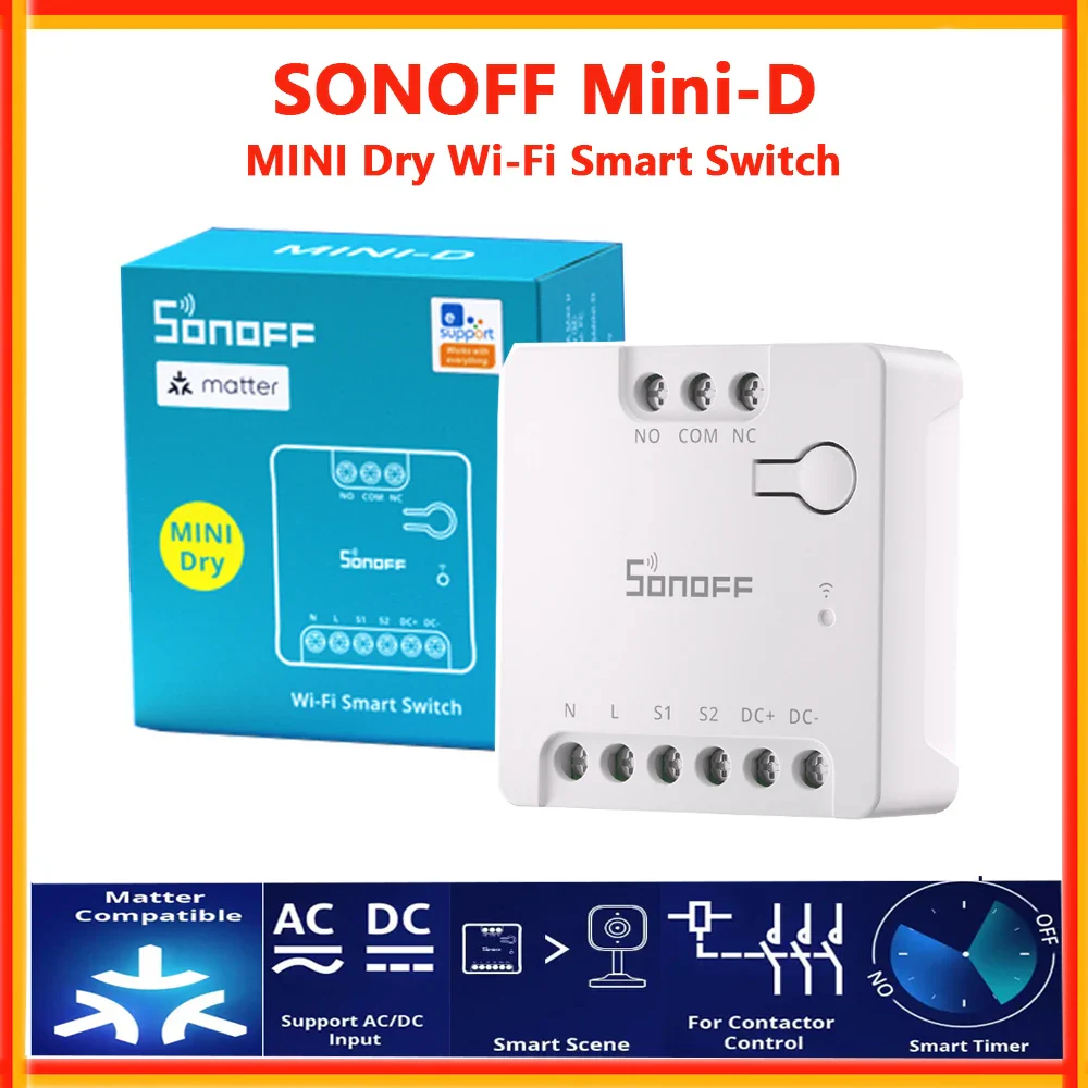 SONOFF MINI-D MINI Dry WiFi Smart Switch Dry Contact AC/DC Matter Switch For Garage Door Work with Alexa Google Home Homekit - Image 7
