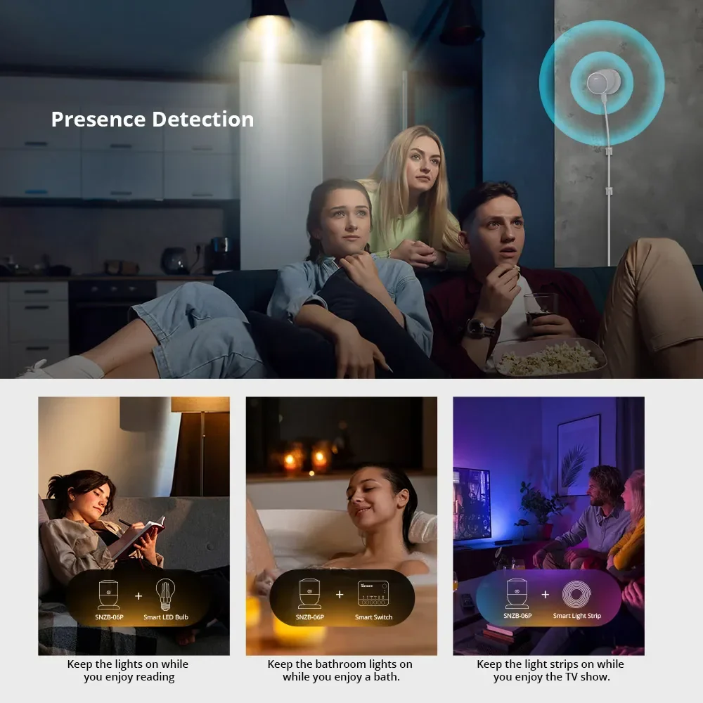 SONOFF Zigbee Human Presence Sensor SNZB-06P Presence Detection Light Sensing Smart Home Automation For Google Alexa Alice - Image 4