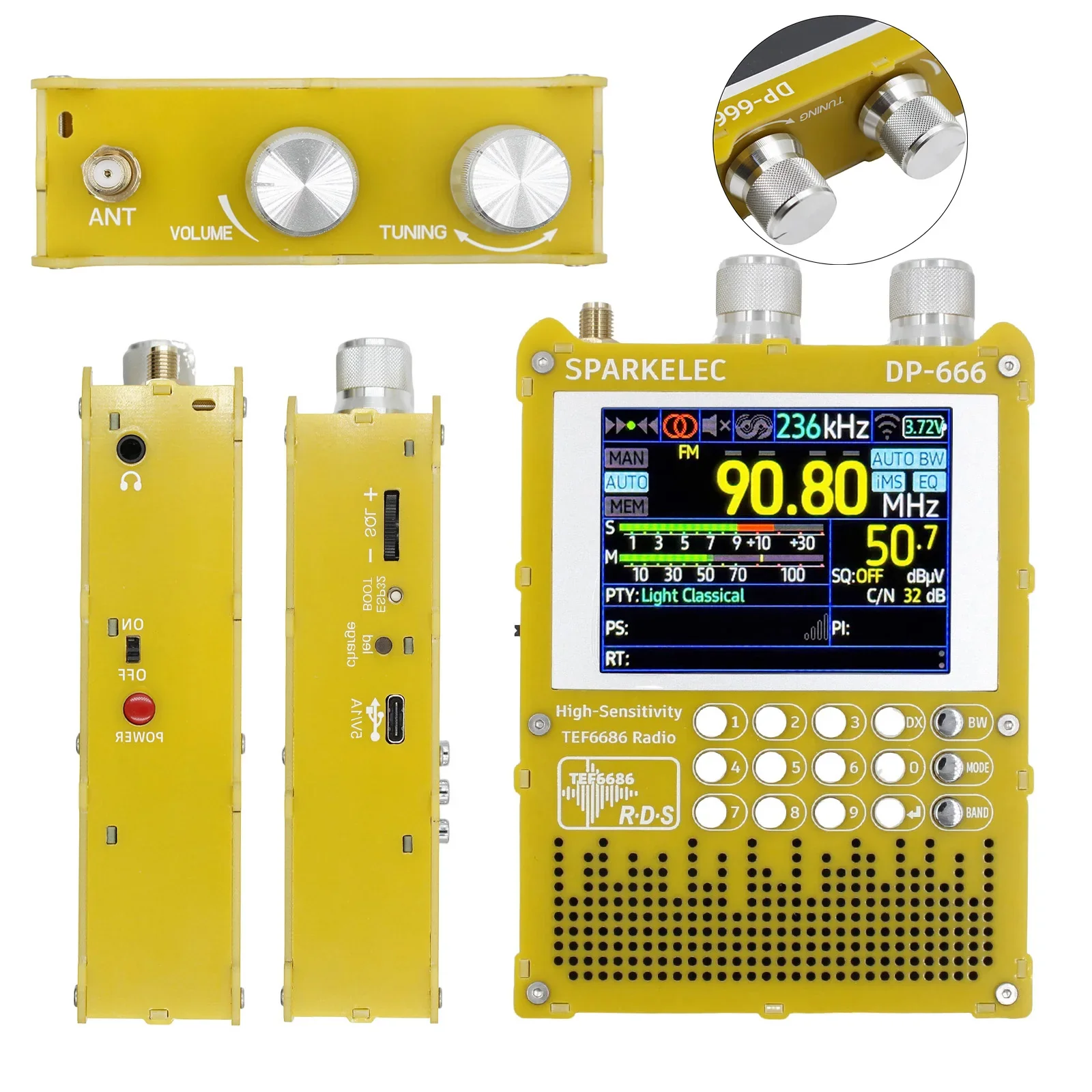 SPARKELEC DP-666 TEF6686 Full Band FM/MW/Short Wave HF/LW Radio Receiver  IPS LCD Battery + Antenna - Image 3