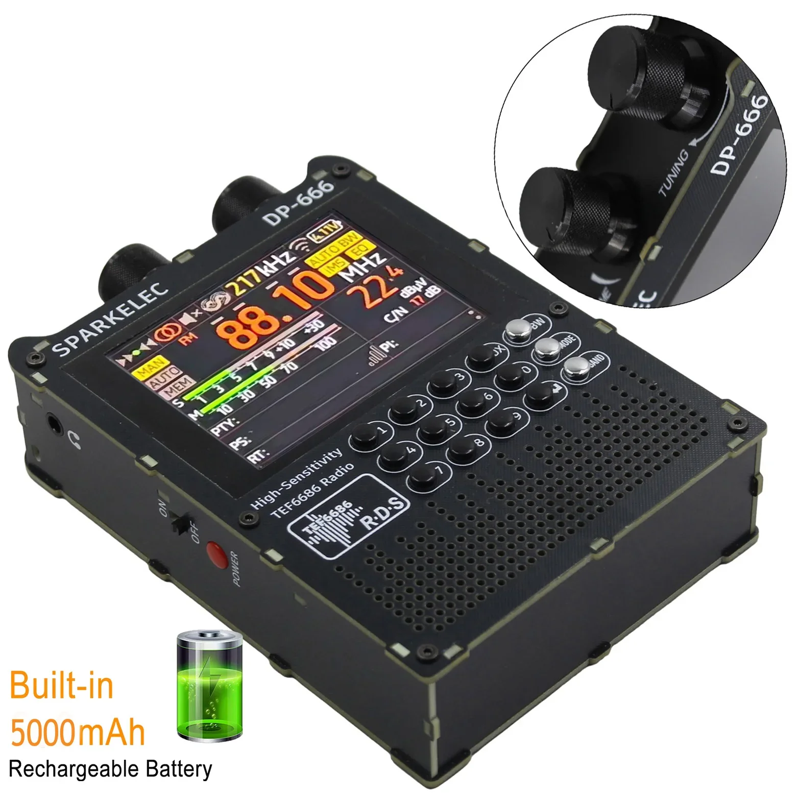 SPARKELEC DP-666 TEF6686 Full Band FM/MW/Short Wave HF/LW Radio Receiver  IPS LCD Battery + Antenna - Image 5