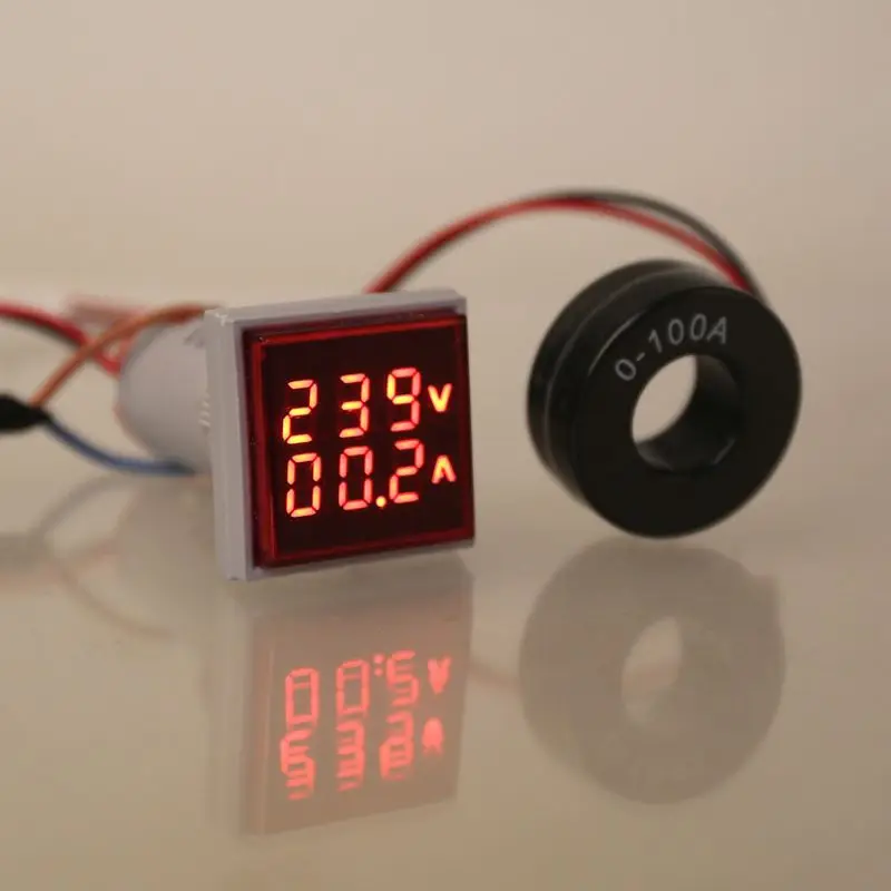 Square Dual Display Voltmeter & Ammeter LED Digital Voltage Gauge AC 60-500V 0-100A Current Meter Durable Voltage Panel KXRE - Image 2