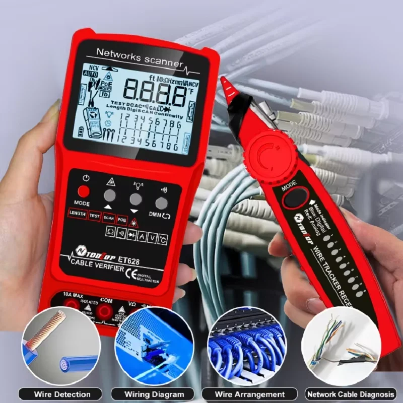 TOOLTOP 3 in 1 LAN Cable Tester Visual Fault Locator Multimeter 600M Length Measure Cable Mapping POE Rj45 Network Cable Tracker - Image 4