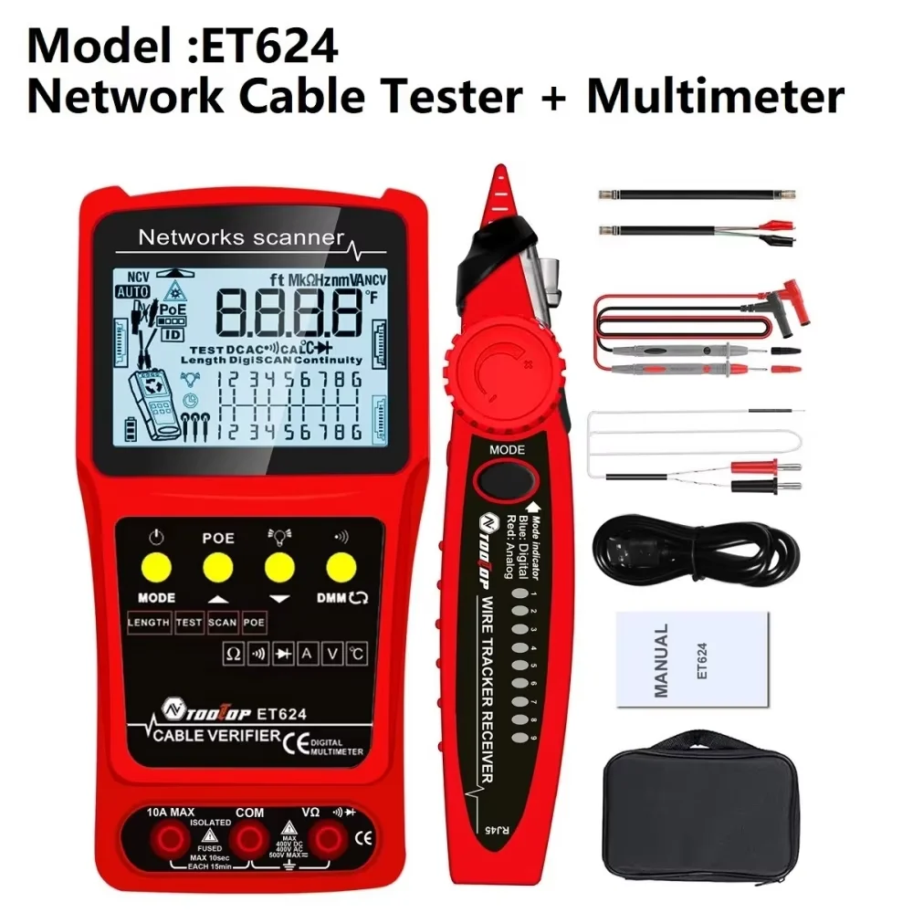 TOOLTOP 3 in 1 LAN Cable Tester Visual Fault Locator Multimeter 600M Length Measure Cable Mapping POE Rj45 Network Cable Tracker - Image 7