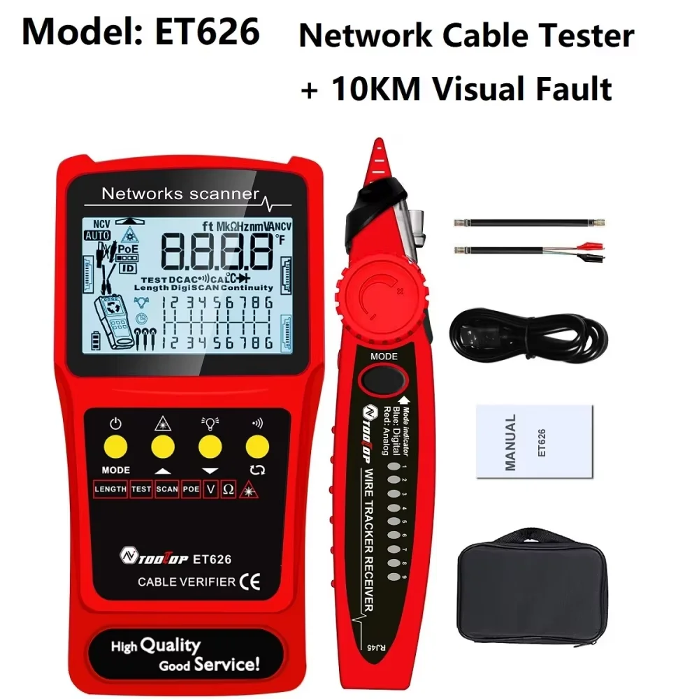 TOOLTOP 3 in 1 LAN Cable Tester Visual Fault Locator Multimeter 600M Length Measure Cable Mapping POE Rj45 Network Cable Tracker - Image 8