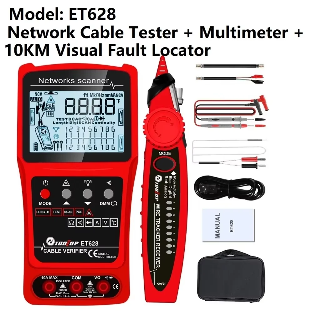 TOOLTOP 3 in 1 LAN Cable Tester Visual Fault Locator Multimeter 600M Length Measure Cable Mapping POE Rj45 Network Cable Tracker - Image 9