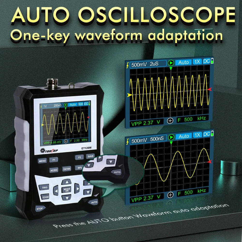 TOOLTOP ET120M  Handheld Digital Oscilloscope 1Mhz Square Wave Signal Output Auto Oscilloscope for Electrical Car Repair - Image 2