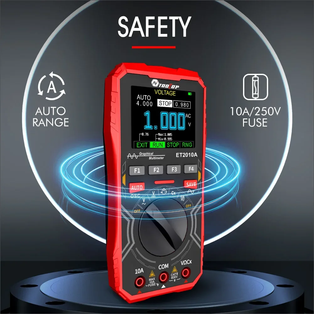 TOOLTOP ET2010A 1MHz Portable Digital Oscilloscope 2.5Msps Auto True RMS Multimeter AC 10A 600V High Voltage Tester - Image 5