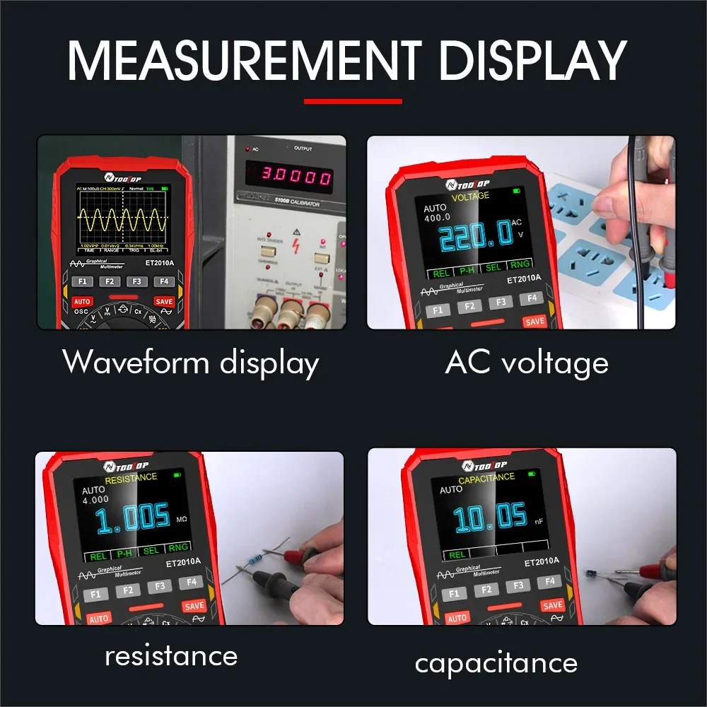TOOLTOP ET2010A 1MHz Portable Digital Oscilloscope 2.5Msps Auto True RMS Multimeter AC 10A 600V High Voltage Tester - Image 6