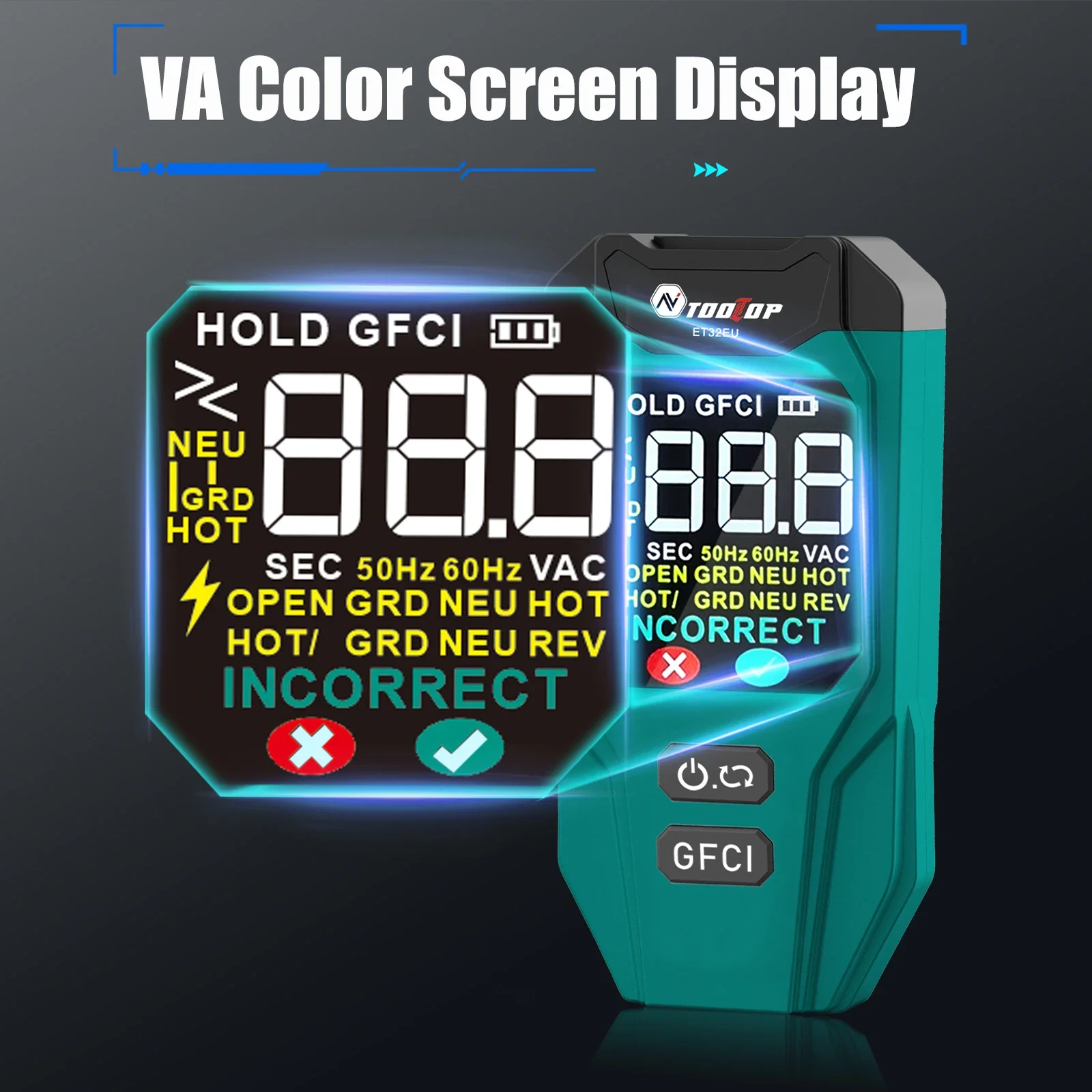 TOOLTOP ET32 Digital Circuit Breaker Finder & Socket Tester with GFCI Trip Time Display EU UK US Plug Leakage Current Detector - Image 4