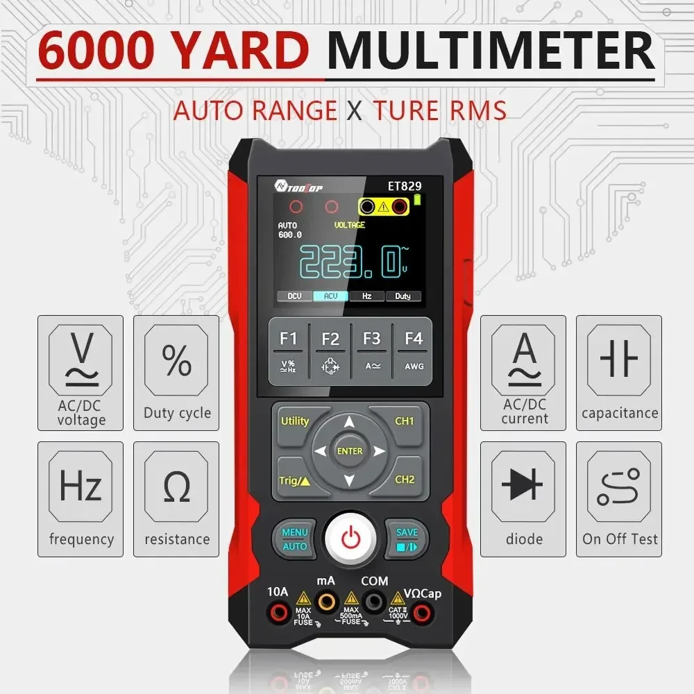 TOOLTOP ET829 2 Channel 250MSa/s 80MHz Digital Storage Osclloscope Multimeter Signal Generator 3 in 1 Multifunction Oscilloscope - Image 2