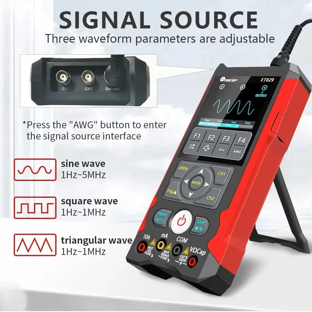 TOOLTOP ET829 2 Channel 250MSa/s 80MHz Digital Storage Osclloscope Multimeter Signal Generator 3 in 1 Multifunction Oscilloscope - Image 6