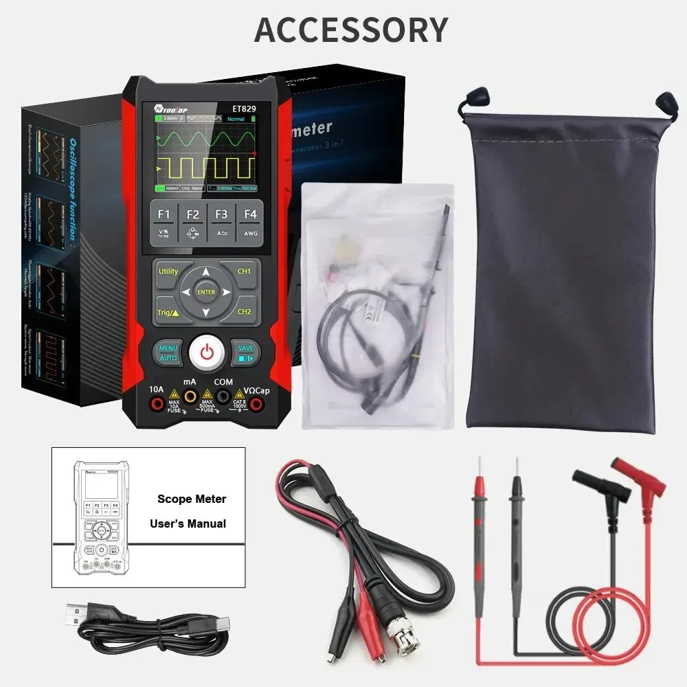 TOOLTOP ET829 2 Channel 250MSa/s 80MHz Digital Storage Osclloscope Multimeter Signal Generator 3 in 1 Multifunction Oscilloscope - Image 8