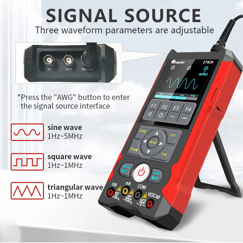 TOOLTOP ET829 2 Channel 80MHz Digital Storage Oscilloscope Multimeter Signal Generator 3 in 1 Electronic Automobile Power Repair - Image 5