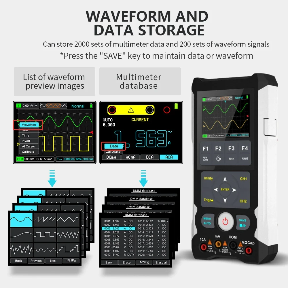 TOOLTOP ET829 2 Channel 80MHz Digital Storage Oscilloscope Multimeter Signal Generator 3 in 1 Electronic Automobile Power Repair - Image 6