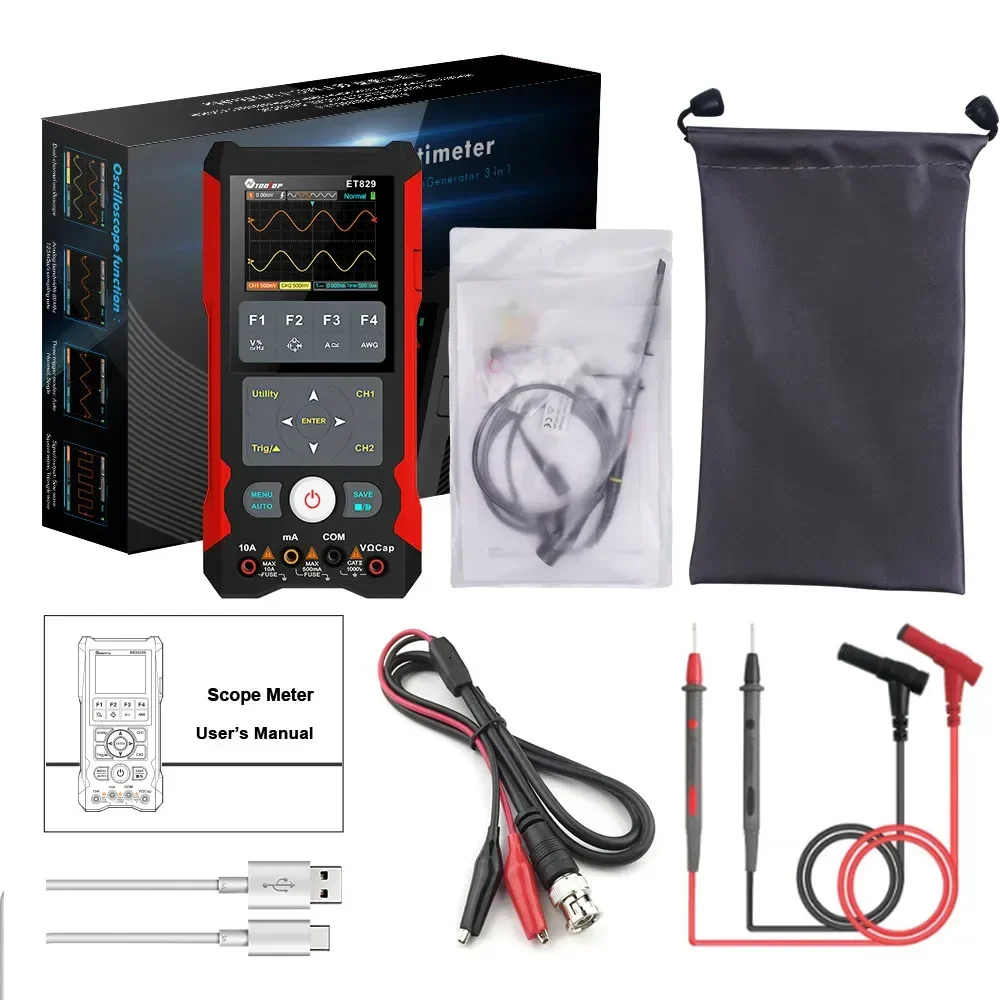 TOOLTOP ET829 2 Channel 80MHz Digital Storage Oscilloscope Multimeter Signal Generator 3 in 1 Electronic Automobile Power Repair - Image 7