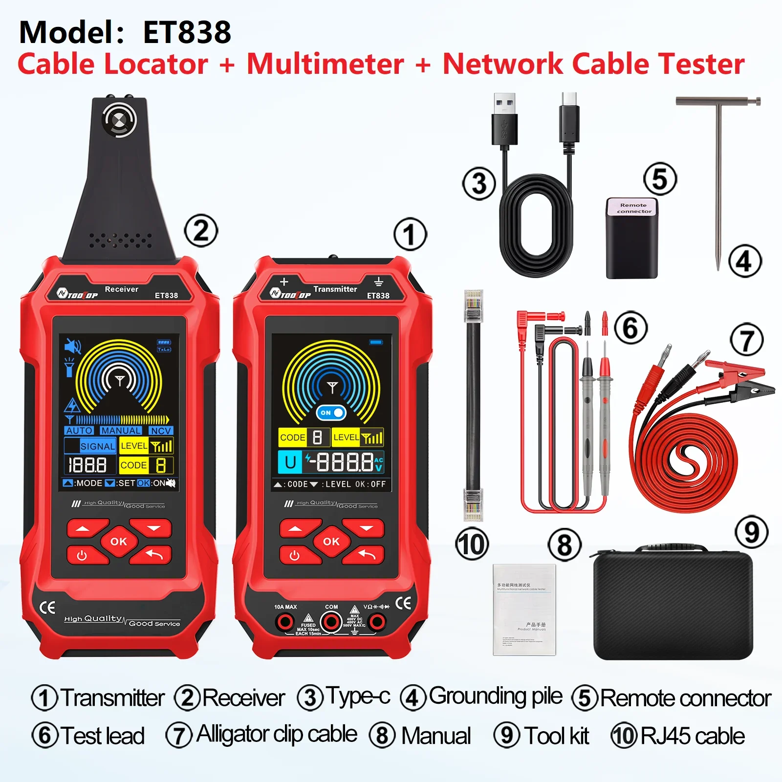 TOOLTOP ET836 ET838 Cable Locator Underground Wall Cable Water Pipes Tracker Circuit Break Short Electrical Cable Locator - Image 7