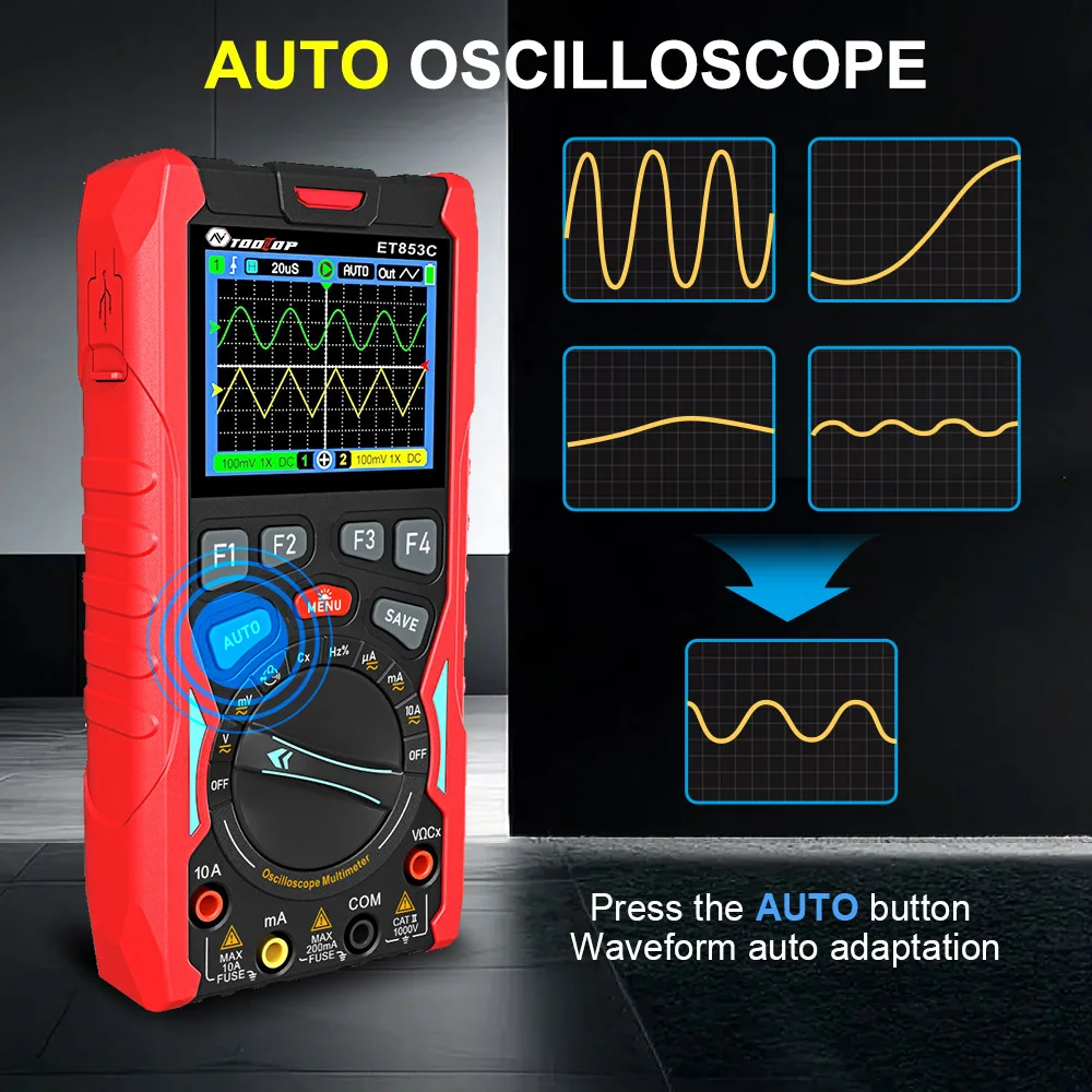 TOOLTOP ET853C 70Mhz 2CH Portable Digital Oscilloscope 20000 Counts Digital Multimeter Signal Generator 3in1 Car Repair Tools - Image 5