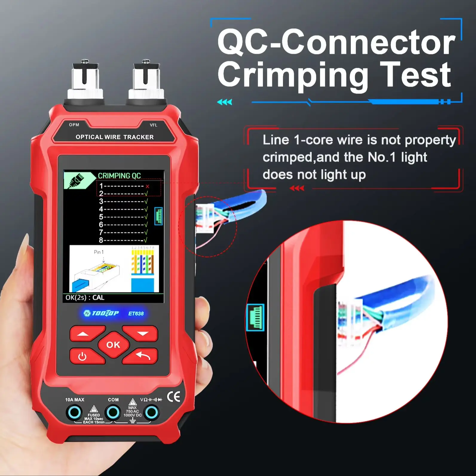TOOLTOP ET636/ET638 Ethernet Cable Tester Multimeter Optical Power Meter Red Laser Noise-free Cable Tracing POE Voltage QC Crimp Test - Image 4