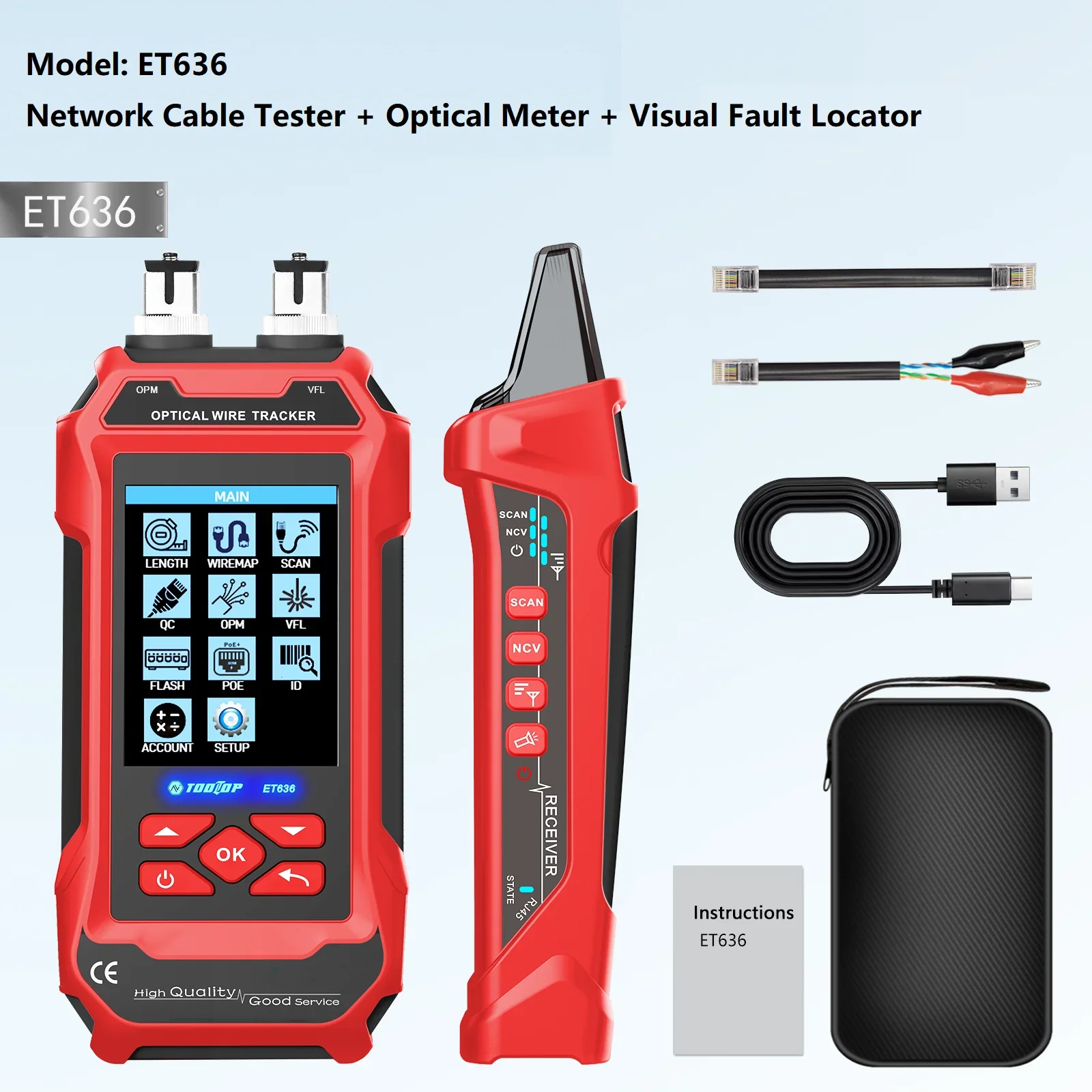 TOOLTOP ET636/ET638 Ethernet Cable Tester Multimeter Optical Power Meter Red Laser Noise-free Cable Tracing POE Voltage QC Crimp Test - Image 7