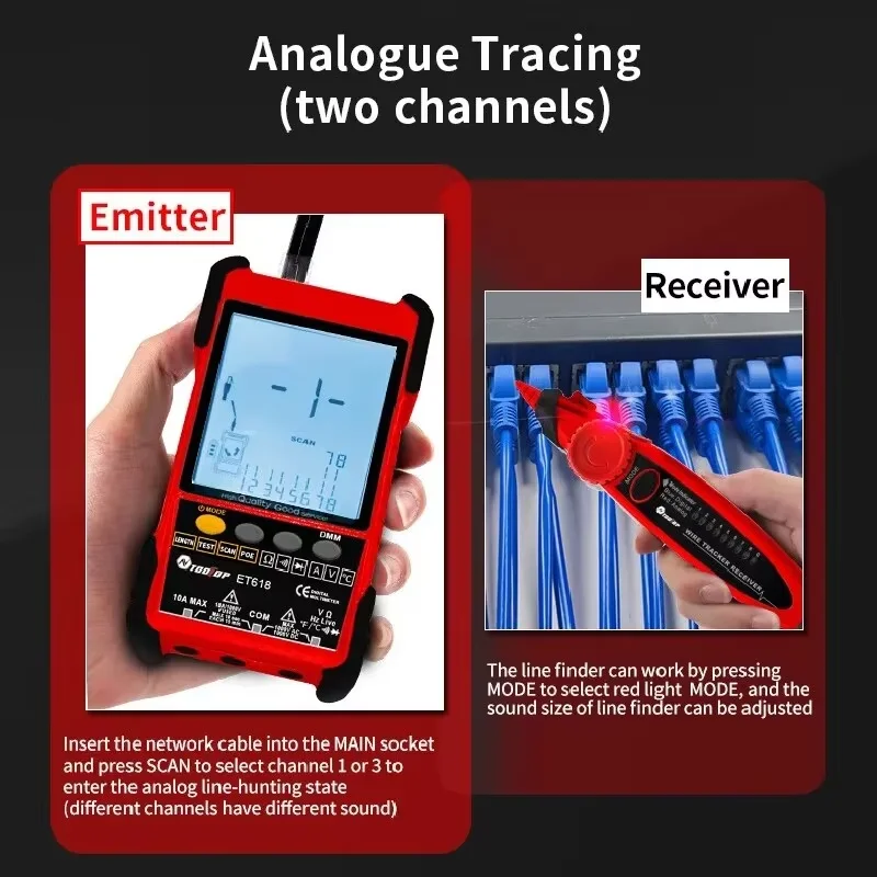 TOOLTOP ET616/ET618 Network Cable Tester Multimeter Anti-noise POE Lan Test 400M/600M Length Measure Sensitivity Adjustable Line Tracker - Image 3