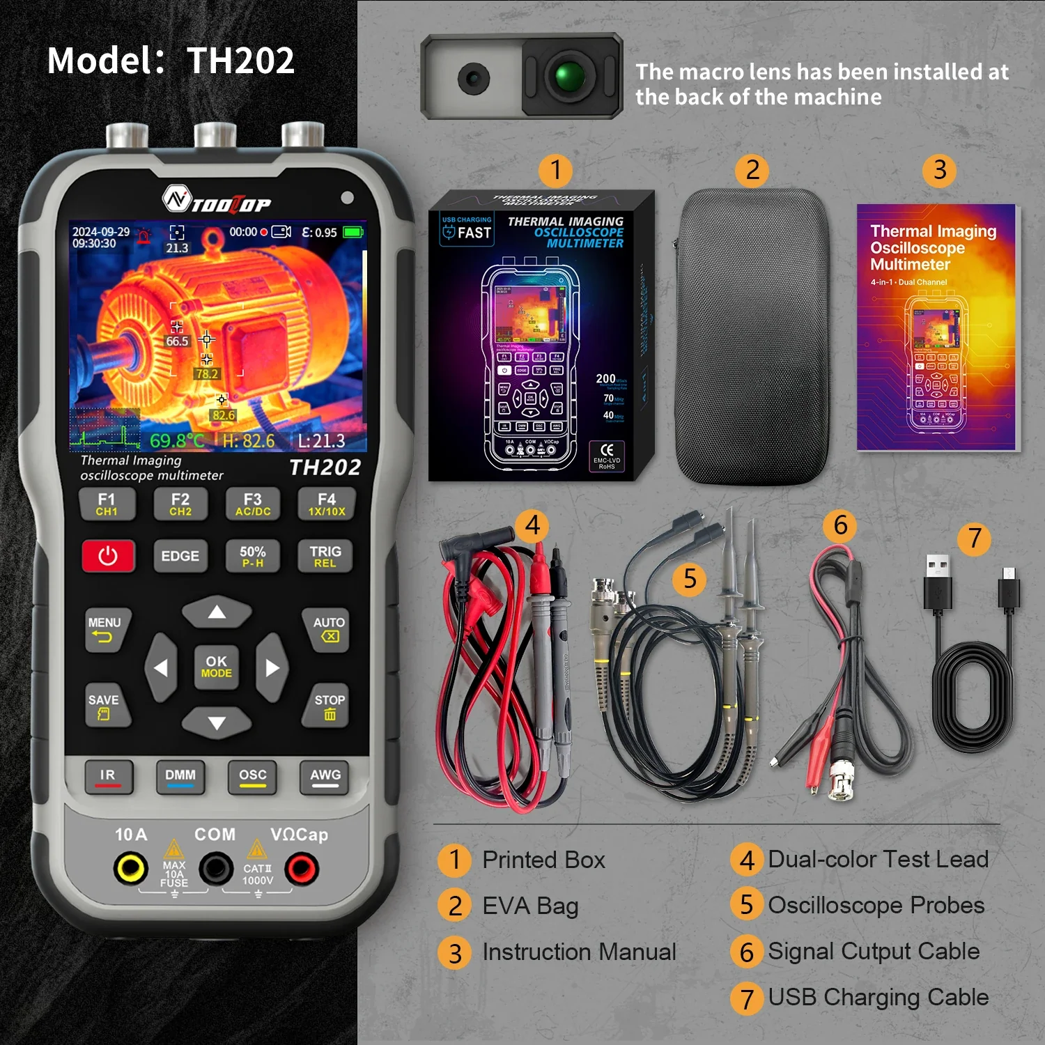 TOOLTOP TH202 4in1 256x192 Thermal Camera 2 Channels 80MHz Oscilloscope Multimeter PCB Thermal Imager Electrical Circuit Repair - Image 7