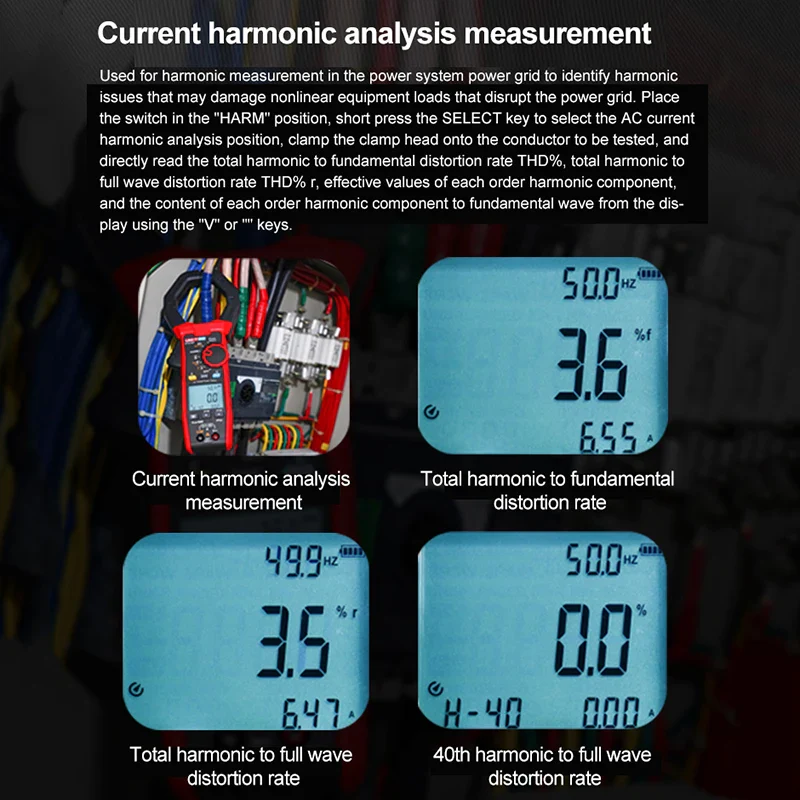 UNI-T AC Digital Power Clamp Meter UT219P 1000V 1000A True RMS Current Clamp Tester 3 phase Power Harmonic Test Bluetooth IP54 - Image 4