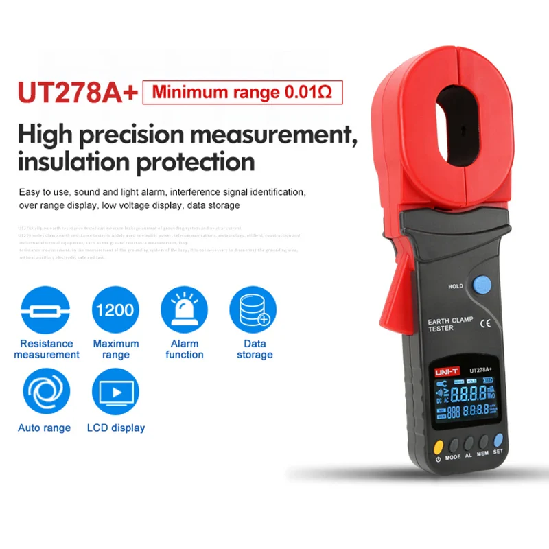 UNI-T Clamp Earth Ground Resistance Tester UT276A+ UT278A+ Digital Clamp Meter Leakage Current Detection Auto Range Data Storage - Image 3