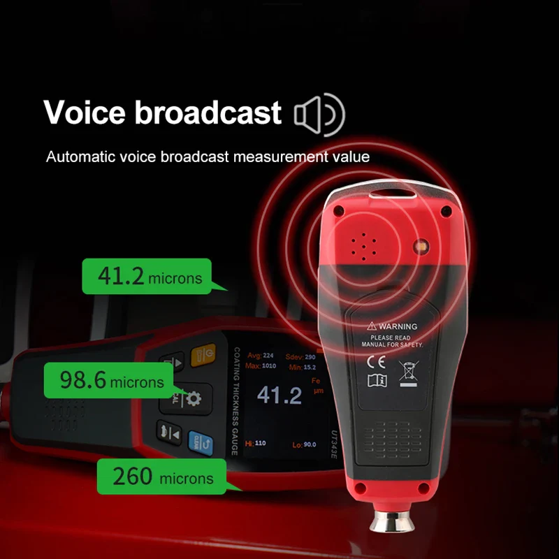 UNI-T Coating Thickness Gauge UT343E 0-2000µm Car Film Paint Thickness Tester TFT Screen Display With Bluetooth - Image 3