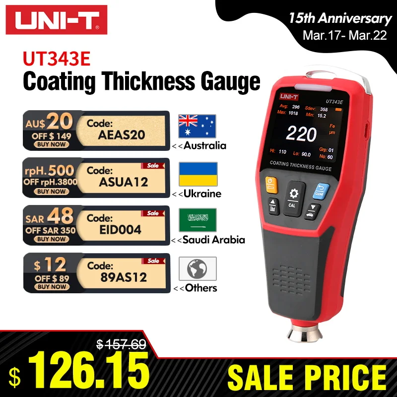 UNI-T Coating Thickness Gauge UT343E 0-2000µm Car Film Paint Thickness Tester TFT Screen Display With Bluetooth - Image 6