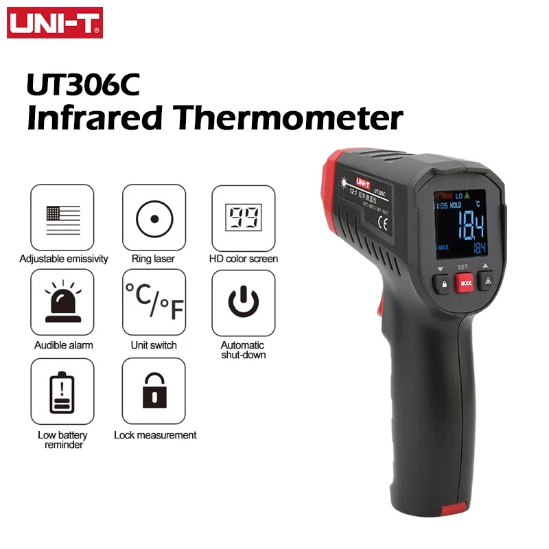 UNI-T Digital Thermometer Non-contact industrial Infrared Laser Temperature Meter UT306S UT306C Temperature Gun Tester-50-500 - Image 8