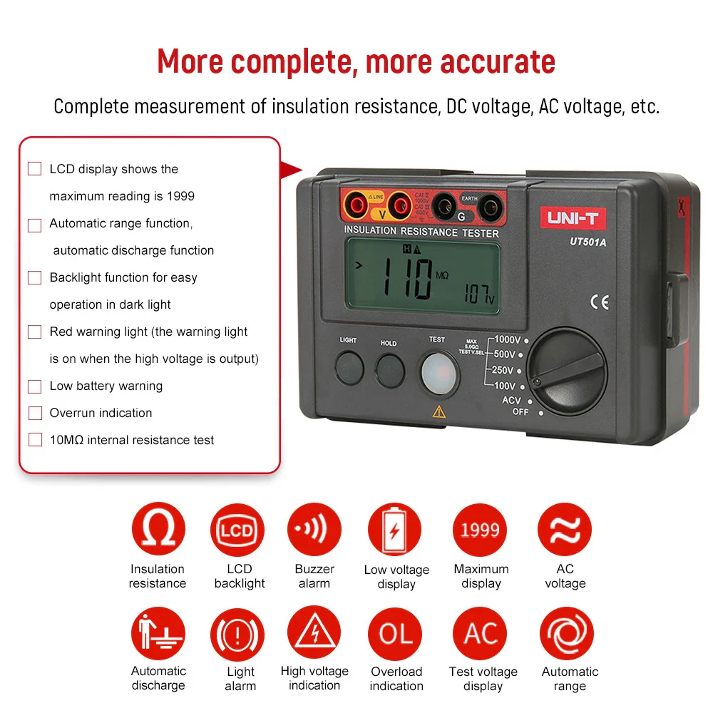 UNI-T Insulation Resistance Tester UT501 UT502 Digital Voltmeter Ohmmeter Megohmmeter Professional Ohm Meter Tester - Image 13
