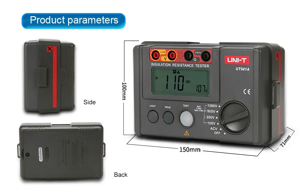 UNI-T Insulation Resistance Tester UT501 UT502 Digital Voltmeter Ohmmeter Megohmmeter Professional Ohm Meter Tester - Image 2