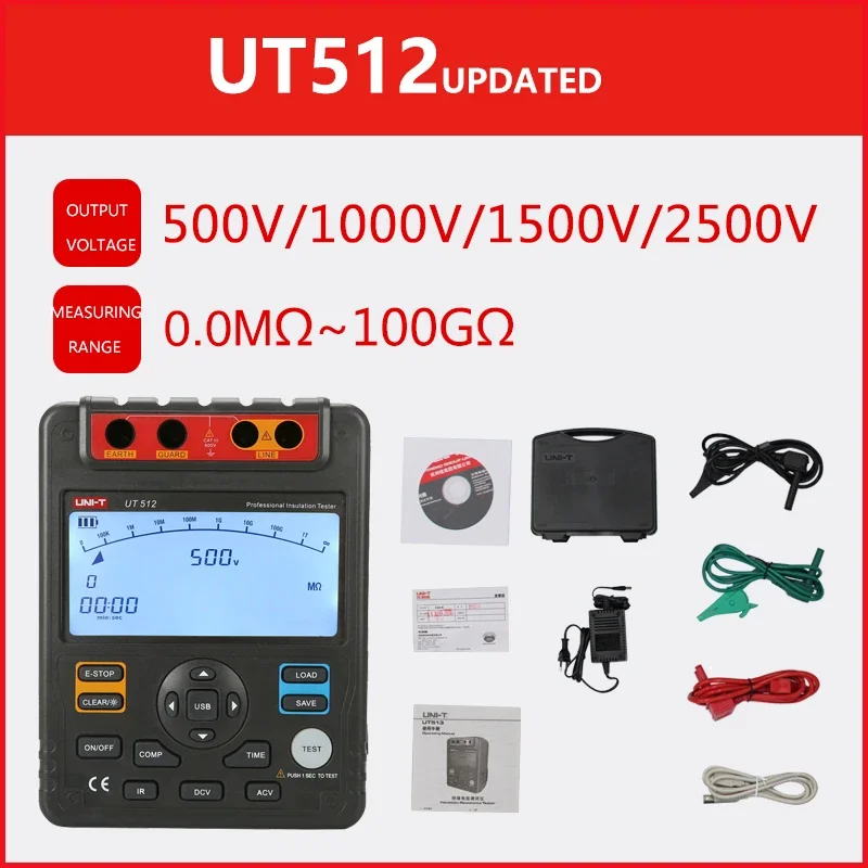 UNI-T Insulation Resistance Tester UT512 500V--2500V Earth Ground 1MΩ～100GΩ Ohm Meter AC DC Voltmeter - Image 2