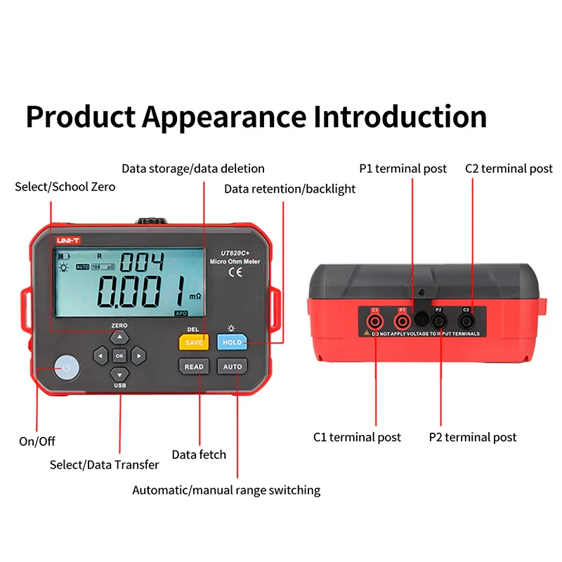 UNI-T Micro Ohm Meter UT620C+ 0.001mΩ～300.0KΩ Digital DC Low Resistance Tester Insulation Test LCD Display IP54 - Image 4