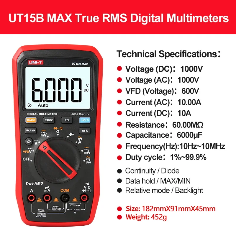 UNI T Professional Digital Multimeter Tester UT15B MAX 1000V AC DC Voltage Meter Capacitor Tester True RMS Electric Multi Meter - Image 7