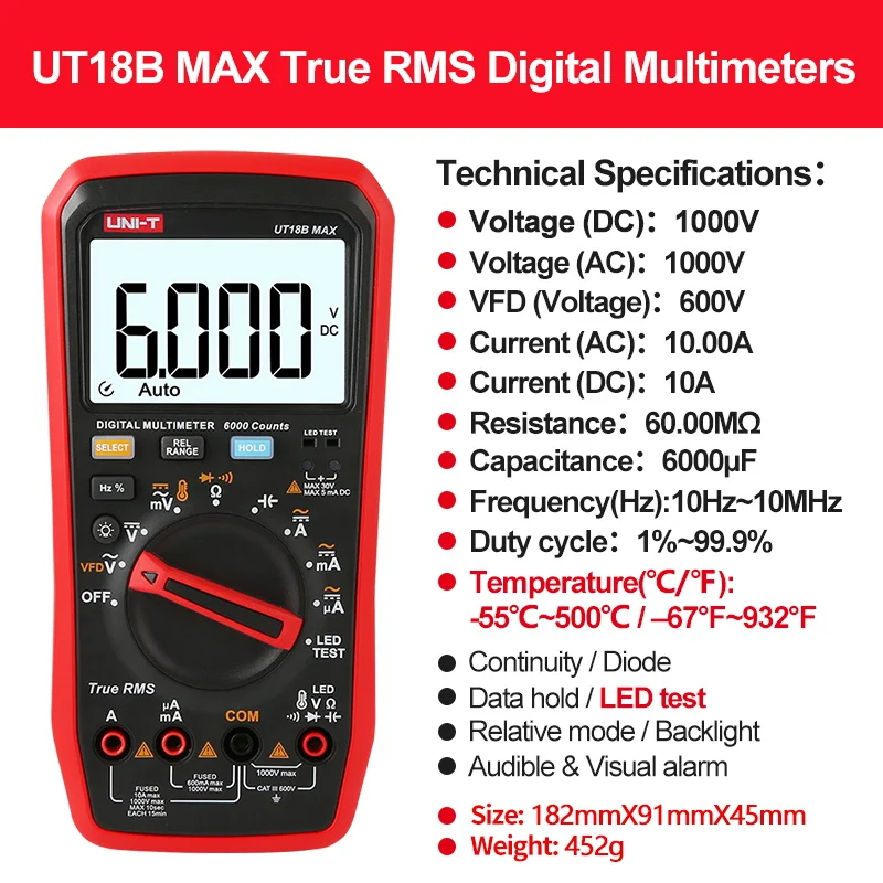 UNI T Professional Digital Multimeter Tester UT15B MAX 1000V AC DC Voltage Meter Capacitor Tester True RMS Electric Multi Meter - Image 9
