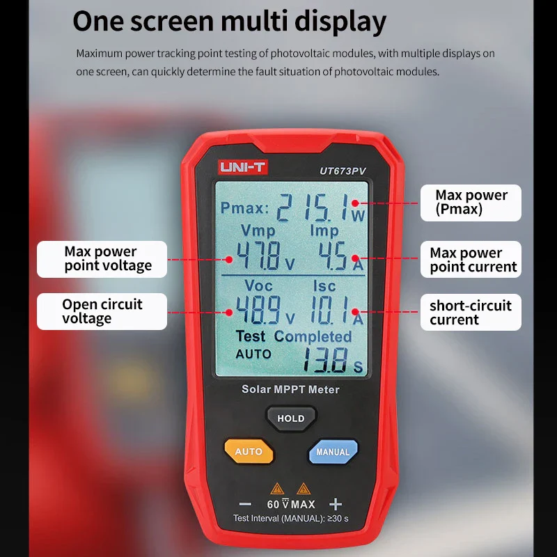 UNI-T Solar MPPT Meter UT673PV 5~800W PV Module Maximum Power Tester Open Circuit Voltage Short Circuit Current Lmp Vmp Test - Image 2