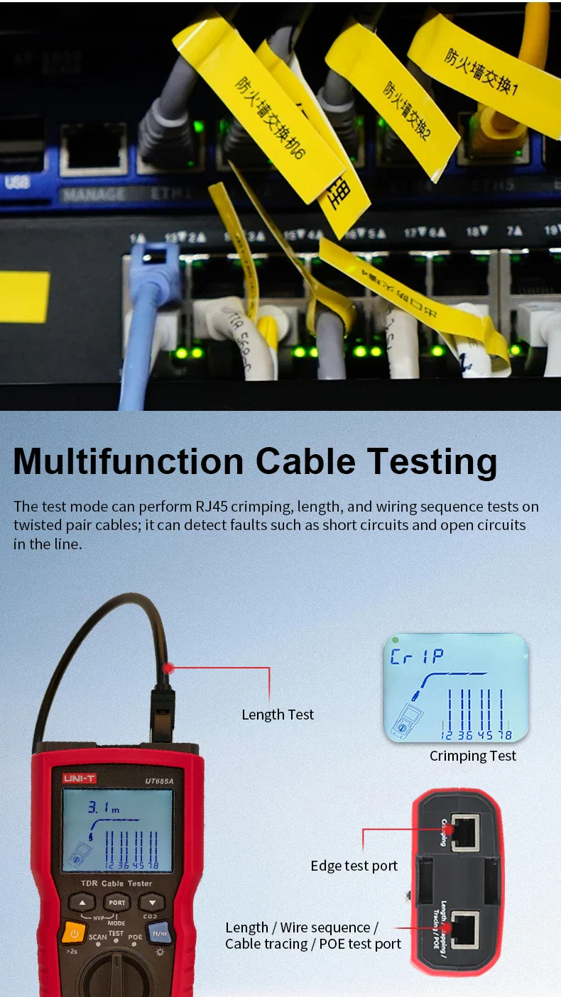 UNI-T TDR Cable Tester UT685A KIT Network Cable Locator Wire Tracker Detector LAN Tester for RJ45 RJ11 Line Finder - Image 5