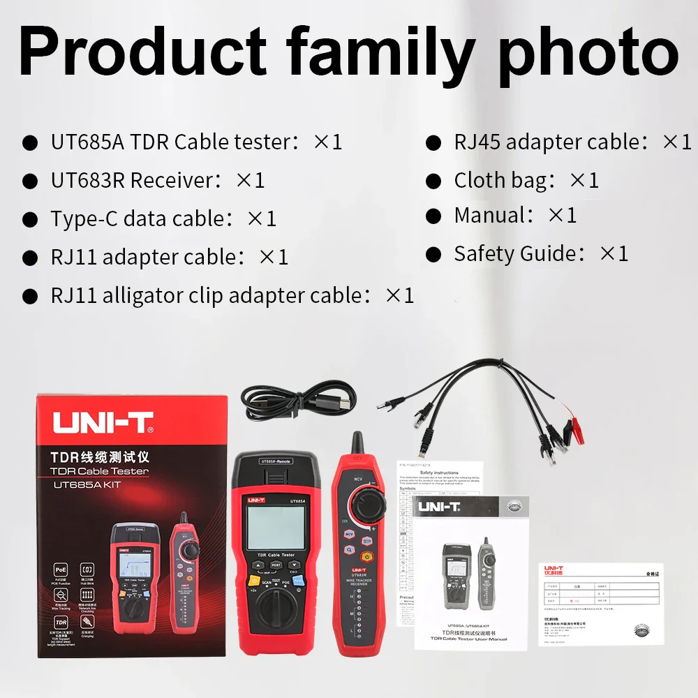 UNI-T TDR Cable Tester UT685A KIT Network Cable Locator Wire Tracker Detector LAN Tester for RJ45 RJ11 Line Finder - Image 6