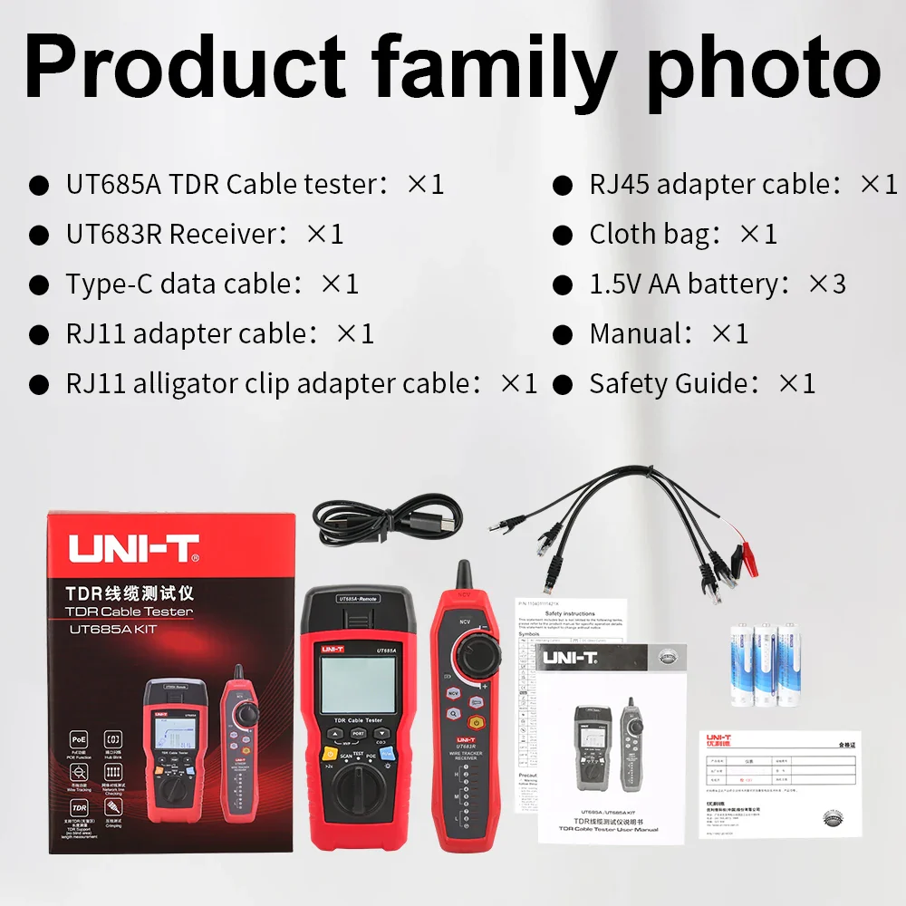 UNI-T TDR Cable Tester UT685A KIT Network Cable Locator Wire Tracker Detector LAN Tester for RJ45 RJ11 Line Finder - Image 7