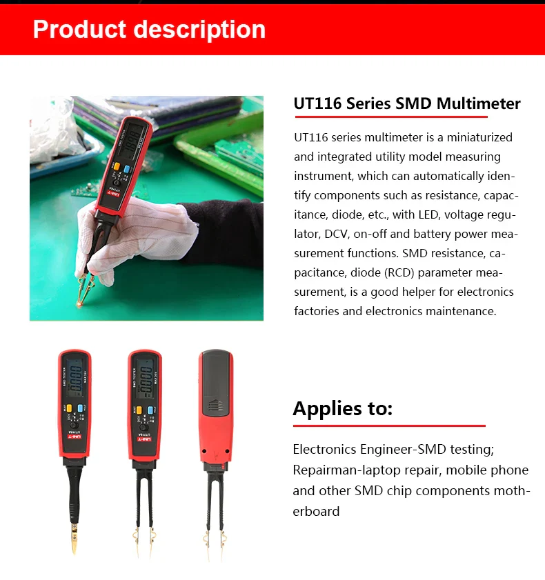 UNI-T UT116A UT116C SMD Multimeter Tester 36V Voltage Meter Resistance Capacitance Zener Diode Continuity Battery Tester - Image 7