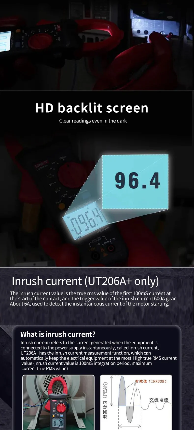 UNI-T UT205A+ UT206A+ Digital Clamp Meter 1000V AC DC Current Pliers Clamps Voltage Tester Ammeter Resistance Temperature Test - Image 10