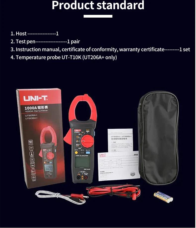 UNI-T UT205A+ UT206A+ Digital Clamp Meter 1000V AC DC Current Pliers Clamps Voltage Tester Ammeter Resistance Temperature Test - Image 17