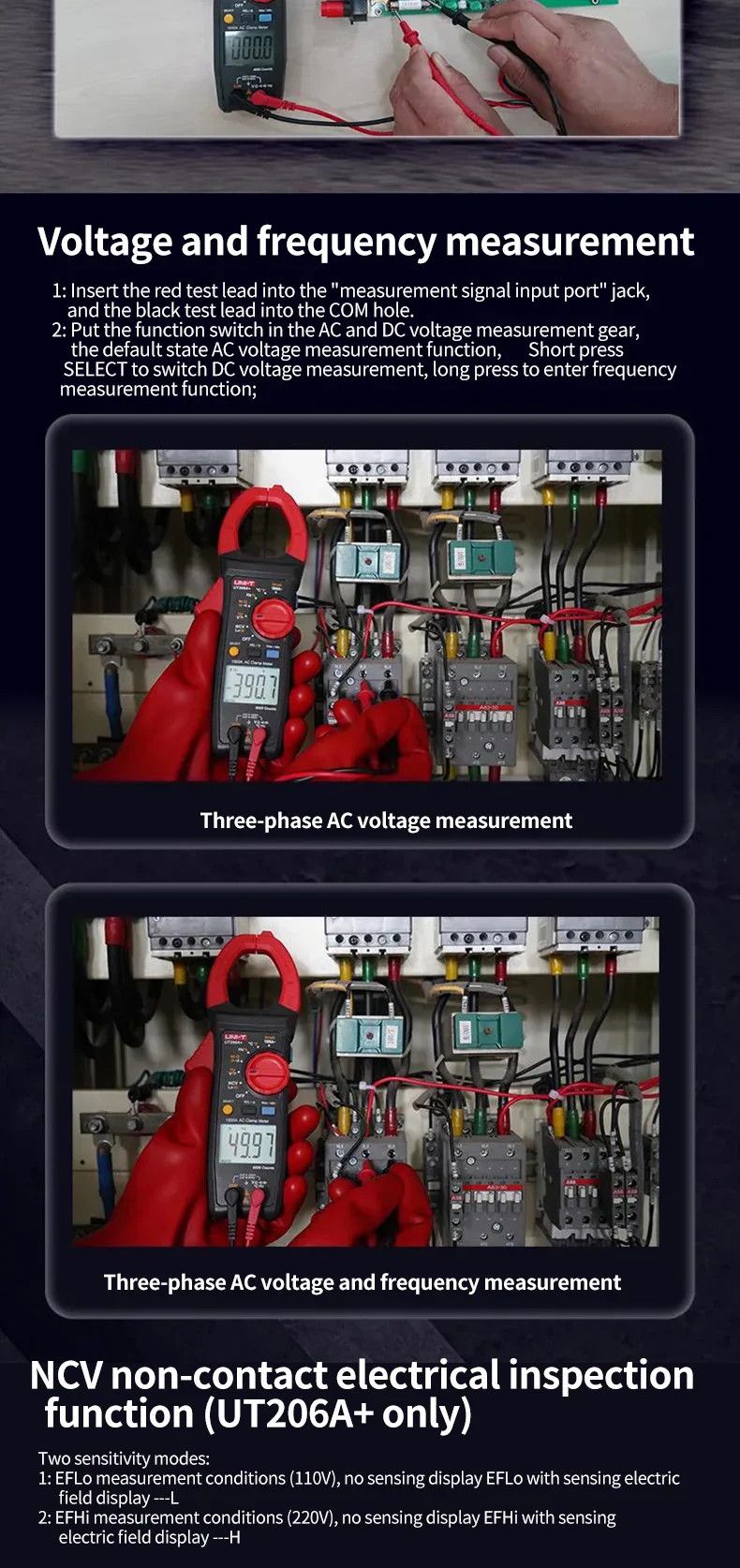 UNI-T UT205A+ UT206A+ Digital Clamp Meter 1000V AC DC Current Pliers Clamps Voltage Tester Ammeter Resistance Temperature Test - Image 4
