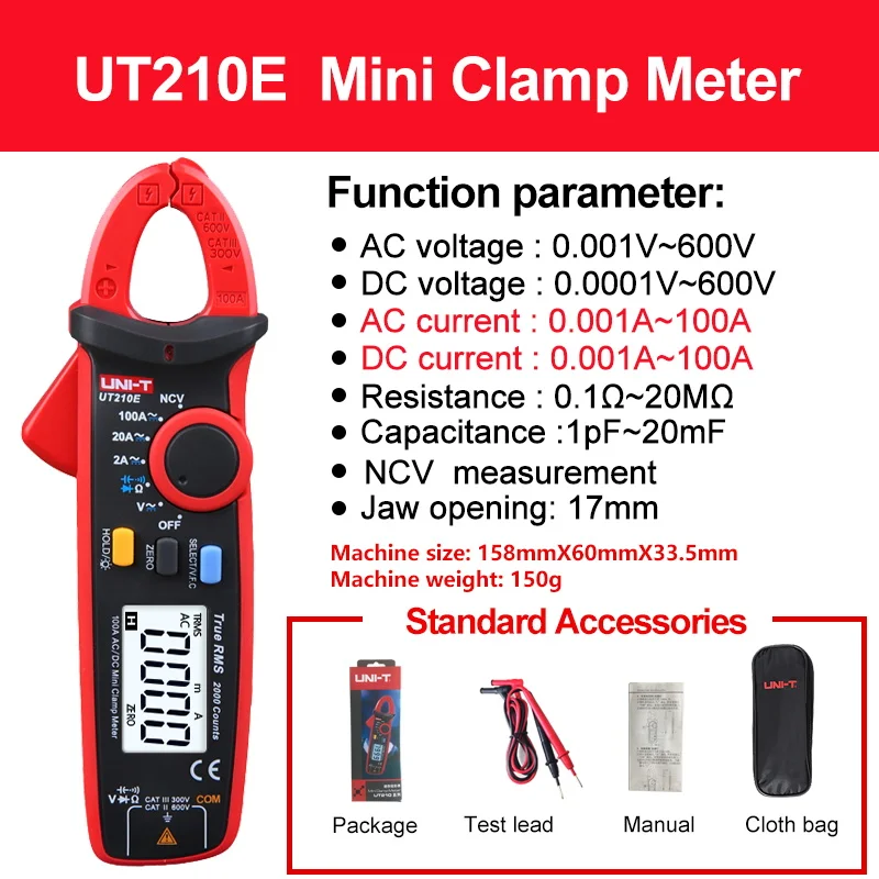 UNI-T UT210E UT210D Digital Clamp Meter True RMS AC DC Current Pliers Ammeter Voltage Tester Frequency VFC Capacitance Meter - Image 7